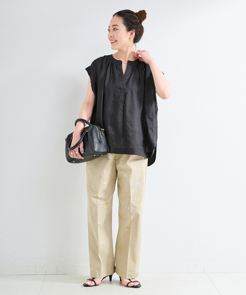 B.C STOCK(ベーセーストック)の「手洗い可 / フレンチリネンスリーブレスブラウス(シャツ/ブラウス・レディース・ブラック/ライトブルー/エメラルドブルー/ホワイト/ピンク・FREE)」の12枚目の写真