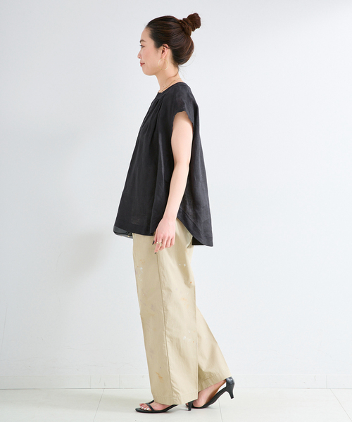 B.C STOCK(ベーセーストック)の「手洗い可 / フレンチリネンスリーブレスブラウス(シャツ/ブラウス・レディース・ブラック/ライトブルー/エメラルドブルー/ホワイト/ピンク・FREE)」の14枚目の写真