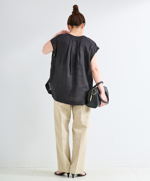 B.C STOCK(ベーセーストック)の「手洗い可 / フレンチリネンスリーブレスブラウス(シャツ/ブラウス・レディース・ブラック/ライトブルー/エメラルドブルー/ホワイト/ピンク・FREE)」の15枚目の写真