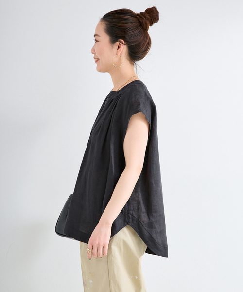 B.C STOCK(ベーセーストック)の「手洗い可 / フレンチリネンスリーブレスブラウス(シャツ/ブラウス・レディース・ブラック/ライトブルー/エメラルドブルー/ホワイト/ピンク・FREE)」の17枚目の写真