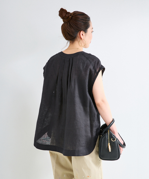 B.C STOCK(ベーセーストック)の「手洗い可 / フレンチリネンスリーブレスブラウス(シャツ/ブラウス・レディース・ブラック/ライトブルー/エメラルドブルー/ホワイト/ピンク・FREE)」の18枚目の写真