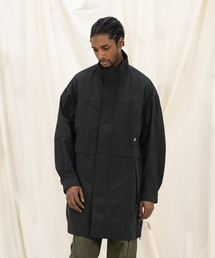 Poly Cotton RIB Double Placket Long-Jacket - BLACK