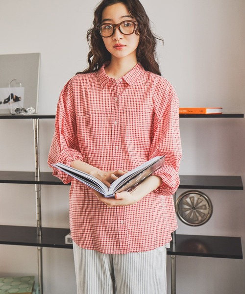 niko and...(ニコアンド)の「プレミアムローン柄シャツ(シャツ/ブラウス・レディース・レッド/グリーン/ブラック/ブルー・LARGE/MEDIUM)」の9枚目の写真