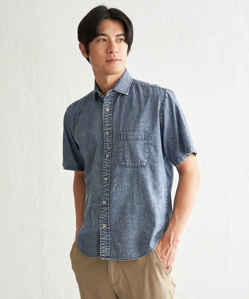 ikka(イッカ)の「【MonoMax × 小泉孝太郎】インディゴ冷感スイスカラーシャツ「小泉孝太郎さん着用モデル」(シャツ/ブラウス・メンズ・ブルー/ブラック/ネイビー・XL/L/M/S)」の1枚目の写真