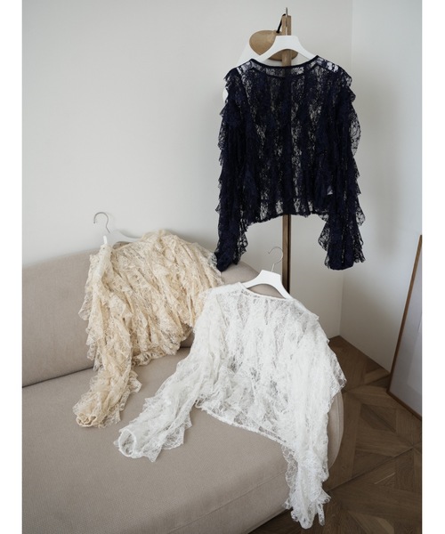 Katrin TOKYO(カトリーントーキョー)の「sheer lace ruffle blouse(シャツ/ブラウス・レディース・ベージュ/ネイビー/ホワイト・FREE/XS)」の17枚目の写真