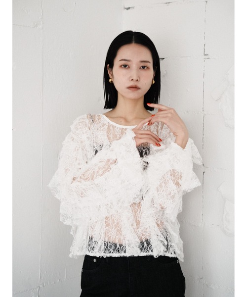 Katrin TOKYO(カトリーントーキョー)の「sheer lace ruffle blouse(シャツ/ブラウス・レディース・ベージュ/ネイビー/ホワイト・FREE/XS)」の9枚目の写真