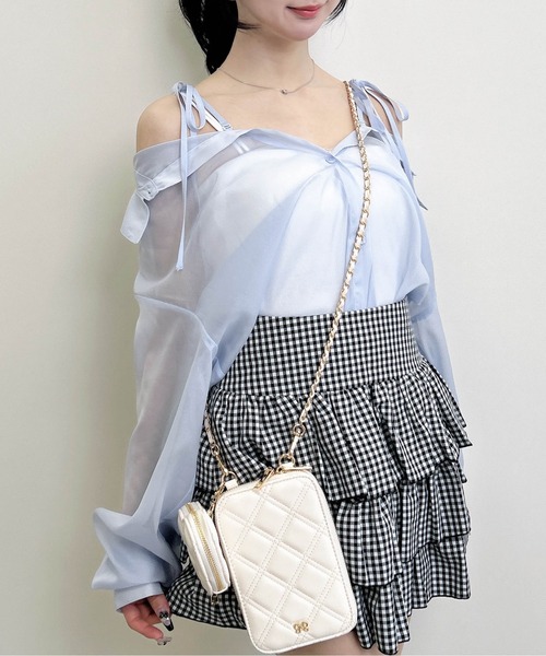 INGNI(イング)の「2Way肩リボンオフショルシアーシャツ(シャツ/ブラウス・レディース・イエロー/ピンク/アイボリー/サックスブルー・M)」の14枚目の写真