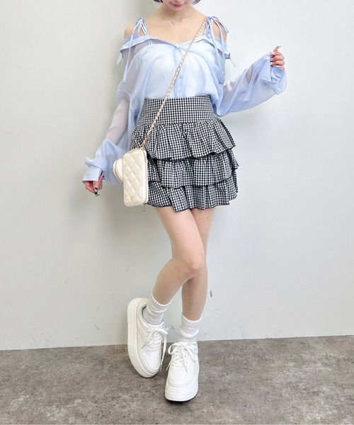 INGNI(イング)の「2Way肩リボンオフショルシアーシャツ(シャツ/ブラウス・レディース・イエロー/ピンク/アイボリー/サックスブルー・M)」の20枚目の写真