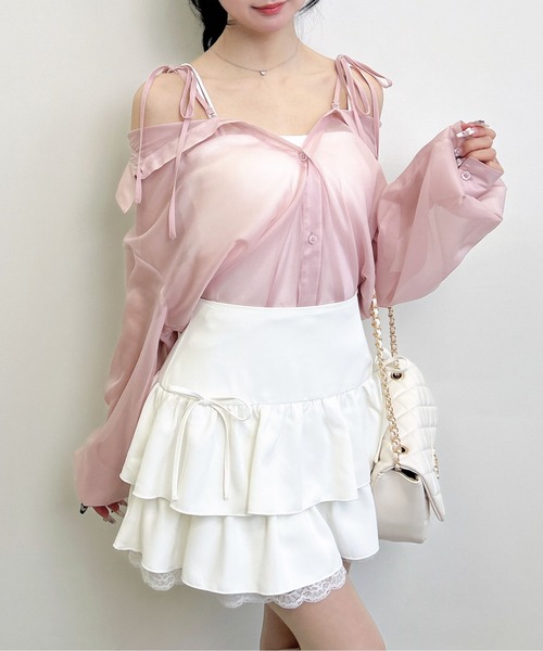 INGNI(イング)の「2Way肩リボンオフショルシアーシャツ(シャツ/ブラウス・レディース・イエロー/ピンク/アイボリー/サックスブルー・M)」の21枚目の写真