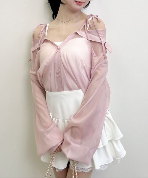 INGNI(イング)の「2Way肩リボンオフショルシアーシャツ(シャツ/ブラウス・レディース・イエロー/ピンク/アイボリー/サックスブルー・M)」の22枚目の写真