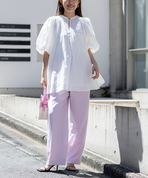NOLLEY’S(ノーリーズ)の「《セットアップ対応》ウォッシャブルストレッチツイル愛されセミワイドパンツ(その他パンツ・レディース・ネイビー/ベビーピンク/ベージュ/グレイッシュブルー・40/38/36/34)」の7枚目の写真