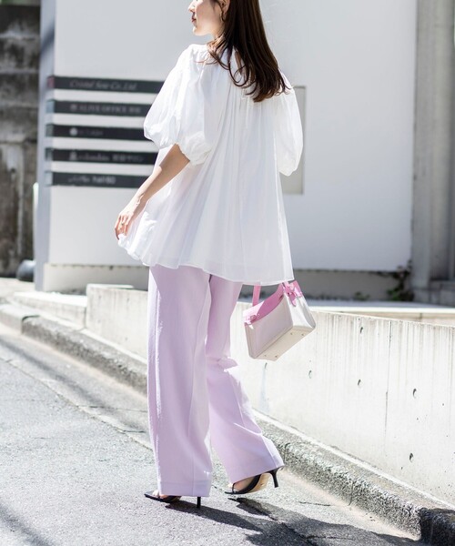 NOLLEY’S(ノーリーズ)の「《セットアップ対応》ウォッシャブルストレッチツイル愛されセミワイドパンツ(その他パンツ・レディース・ネイビー/ベビーピンク/ベージュ/グレイッシュブルー・40/38/36/34)」の8枚目の写真