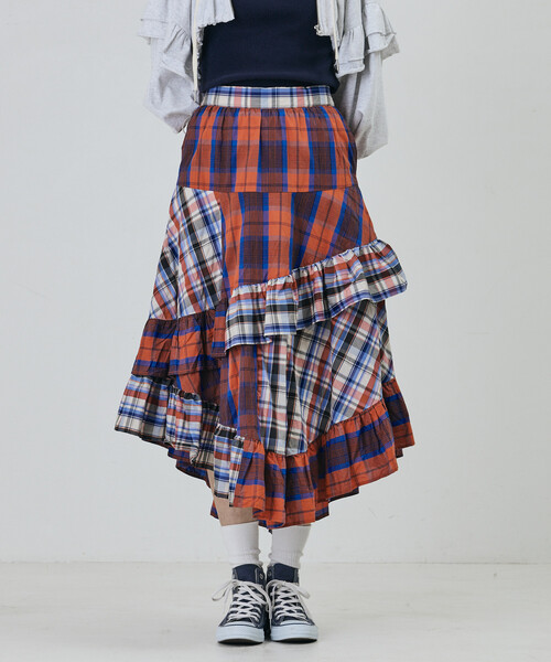 Freada(フリーダ)の「Freada/フリーダ チェック×チェックアシメフリルスカート(スカート・レディース・レッド/イエロー・ONE SIZE)」の3枚目の写真