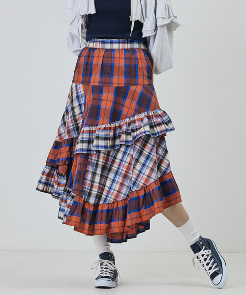 Freada(フリーダ)の「Freada/フリーダ チェック×チェックアシメフリルスカート(スカート・レディース・レッド/イエロー・ONE SIZE)」の5枚目の写真