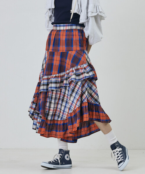 Freada(フリーダ)の「Freada/フリーダ チェック×チェックアシメフリルスカート(スカート・レディース・レッド/イエロー・ONE SIZE)」の6枚目の写真