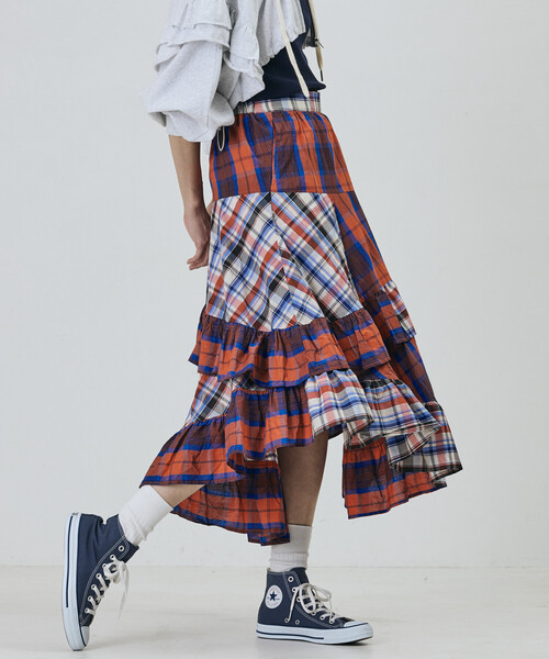 Freada(フリーダ)の「Freada/フリーダ チェック×チェックアシメフリルスカート(スカート・レディース・レッド/イエロー・ONE SIZE)」の7枚目の写真