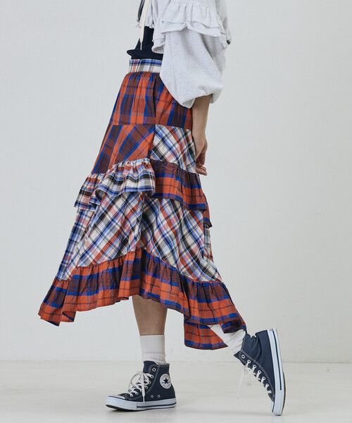 Freada(フリーダ)の「Freada/フリーダ チェック×チェックアシメフリルスカート(スカート・レディース・レッド/イエロー・ONE SIZE)」の8枚目の写真