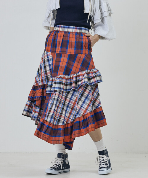Freada(フリーダ)の「Freada/フリーダ チェック×チェックアシメフリルスカート(スカート・レディース・レッド/イエロー・ONE SIZE)」の9枚目の写真