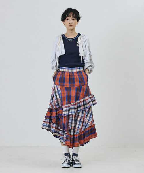 Freada(フリーダ)の「Freada/フリーダ チェック×チェックアシメフリルスカート(スカート・レディース・レッド/イエロー・ONE SIZE)」の10枚目の写真