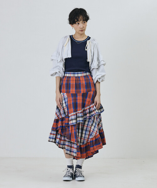 Freada(フリーダ)の「Freada/フリーダ チェック×チェックアシメフリルスカート(スカート・レディース・レッド/イエロー・ONE SIZE)」の11枚目の写真