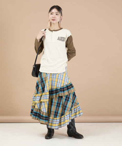 Freada(フリーダ)の「Freada/フリーダ チェック×チェックアシメフリルスカート(スカート・レディース・レッド/イエロー・ONE SIZE)」の9枚目の写真