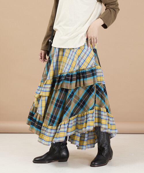 Freada(フリーダ)の「Freada/フリーダ チェック×チェックアシメフリルスカート(スカート・レディース・レッド/イエロー・ONE SIZE)」の4枚目の写真