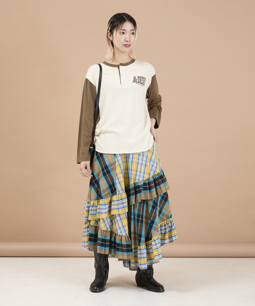Freada(フリーダ)の「Freada/フリーダ チェック×チェックアシメフリルスカート(スカート・レディース・レッド/イエロー・ONE SIZE)」の5枚目の写真