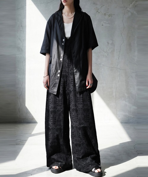 antiqua(アンティカ)の「ノースリーブ 綿100 サロペット(サロペット/オーバーオール・レディース・ブラック・ONESIZE)」の5枚目の写真