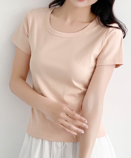 LOWO(ロワ)の「【超ストレッチ / M~4L】型崩れしにくい極上コットンプルオーバー(Tシャツ/カットソー・レディース・イエロー/チャコールグレー/ホワイト/ブラック/ブルー/ピンク・M/2L/L/4L/3L)」の6枚目の写真