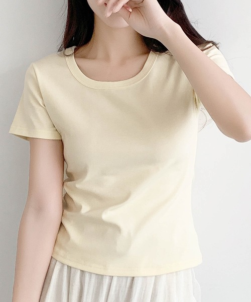 LOWO(ロワ)の「【超ストレッチ / M~4L】型崩れしにくい極上コットンプルオーバー(Tシャツ/カットソー・レディース・イエロー/チャコールグレー/ホワイト/ブラック/ブルー/ピンク・M/2L/L/4L/3L)」の5枚目の写真