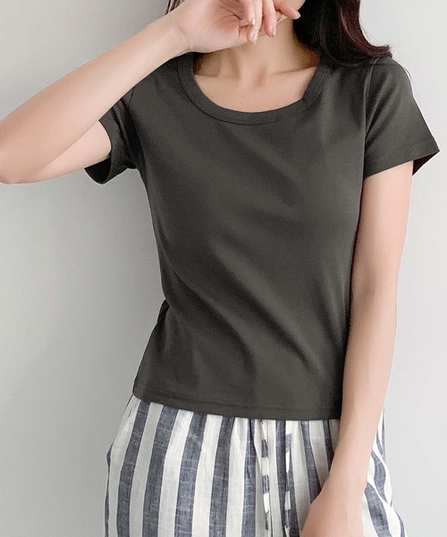 LOWO(ロワ)の「【超ストレッチ / M~4L】型崩れしにくい極上コットンプルオーバー(Tシャツ/カットソー・レディース・イエロー/チャコールグレー/ホワイト/ブラック/ブルー/ピンク・M/2L/L/4L/3L)」の8枚目の写真