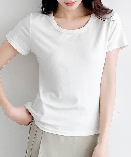 LOWO(ロワ)の「【超ストレッチ / M~4L】型崩れしにくい極上コットンプルオーバー(Tシャツ/カットソー・レディース・イエロー/チャコールグレー/ホワイト/ブラック/ブルー/ピンク・M/2L/L/4L/3L)」の11枚目の写真