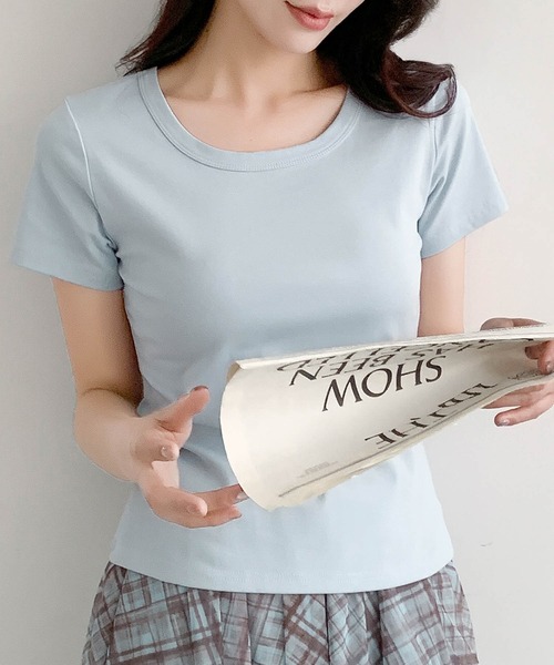 LOWO(ロワ)の「【超ストレッチ / M~4L】型崩れしにくい極上コットンプルオーバー(Tシャツ/カットソー・レディース・イエロー/チャコールグレー/ホワイト/ブラック/ブルー/ピンク・M/2L/L/4L/3L)」の15枚目の写真