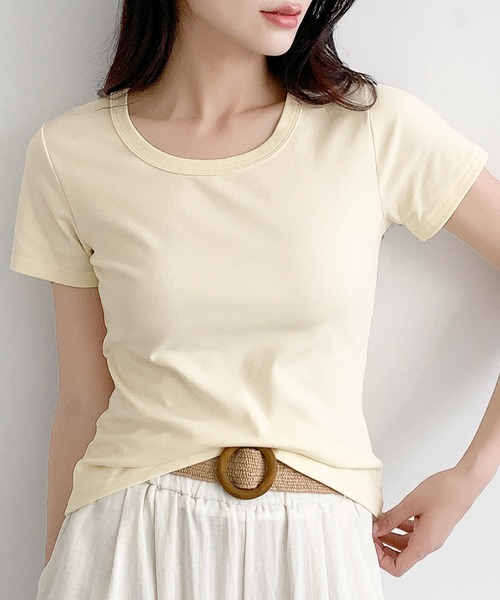 LOWO(ロワ)の「【超ストレッチ / M~4L】型崩れしにくい極上コットンプルオーバー(Tシャツ/カットソー・レディース・イエロー/チャコールグレー/ホワイト/ブラック/ブルー/ピンク・M/2L/L/4L/3L)」の16枚目の写真
