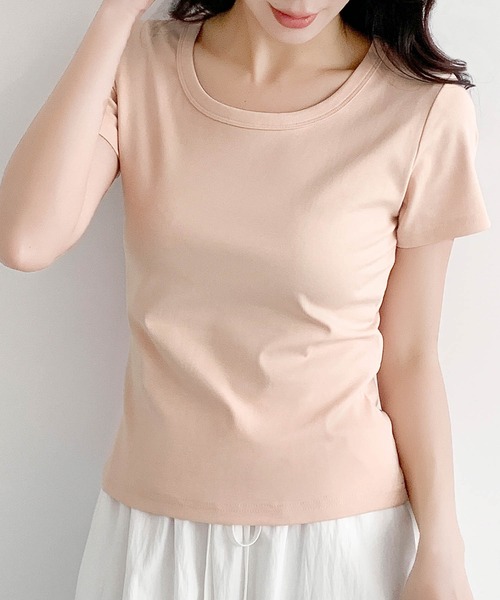 LOWO(ロワ)の「【超ストレッチ / M~4L】型崩れしにくい極上コットンプルオーバー(Tシャツ/カットソー・レディース・イエロー/チャコールグレー/ホワイト/ブラック/ブルー/ピンク・M/2L/L/4L/3L)」の18枚目の写真
