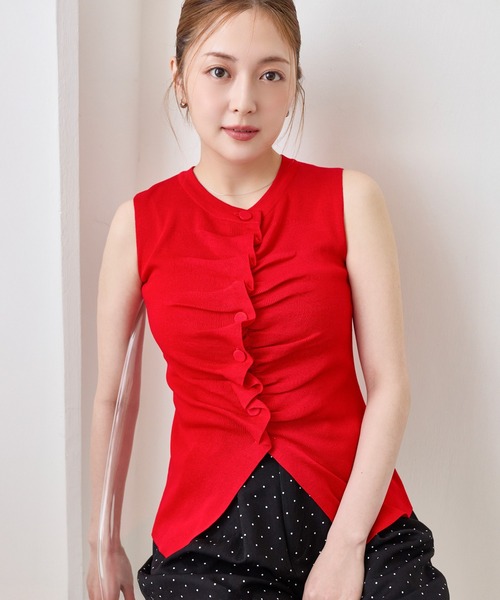 en CAnAF(エンカナフ)の「【女性らしさを引き立てる】リネンライクノースリーブギャザーニットトップス(その他トップス・レディース・アイボリー/ブラック/レッド・フリー)」の15枚目の写真