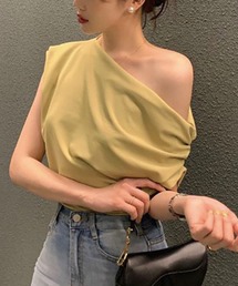 ADDITION STORE（アディションストア）の「＼大人っぽデザインTシャツ／ギャザースリーブ ワンオフショル プルオーバー（Tシャツ/カットソー）」