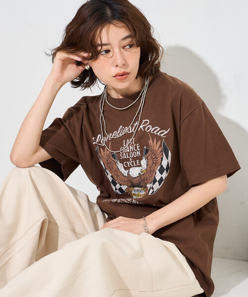 FREAK'S STORE(フリークスストア)の「ROCK T-SHIRT/ロックTシャツ(Tシャツ/カットソー・レディース・チャコールグレー/ブラウン/ダークグレー・フリ-)」の9枚目の写真