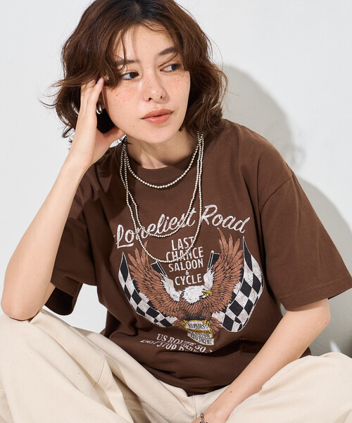 FREAK'S STORE(フリークスストア)の「ROCK T-SHIRT/ロックTシャツ(Tシャツ/カットソー・レディース・チャコールグレー/ブラウン/ダークグレー・フリ-)」の12枚目の写真