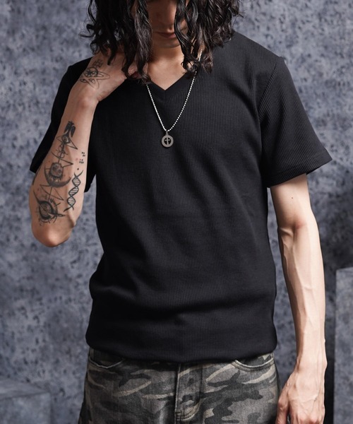 1111clothing(ワンフォークロージング)の「レギュラーフィット サーマル Vネック Tee / Regular Fit Thermal V-Neck T-Shirt(Tシャツ/カットソー・メンズ・グレー/ネイビー/カーキ/ブラック・L/XL/M)」の2枚目の写真