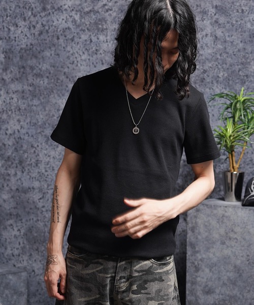 1111clothing(ワンフォークロージング)の「レギュラーフィット サーマル Vネック Tee / Regular Fit Thermal V-Neck T-Shirt(Tシャツ/カットソー・メンズ・グレー/ネイビー/カーキ/ブラック・L/XL/M)」の8枚目の写真