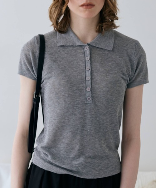 flaeu(フラユ)の「Dry Sheer Polo Knit(ポロシャツ・レディース・ライトブルー/ブラック/ライトグレー/アイボリー・FREE)」の3枚目の写真