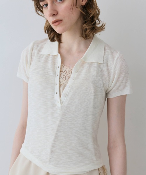 flaeu(フラユ)の「Dry Sheer Polo Knit(ポロシャツ・レディース・ライトブルー/ブラック/ライトグレー/アイボリー・FREE)」の7枚目の写真