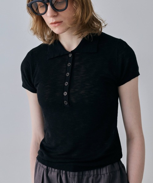 flaeu(フラユ)の「Dry Sheer Polo Knit(ポロシャツ・レディース・ライトブルー/ブラック/ライトグレー/アイボリー・FREE)」の9枚目の写真
