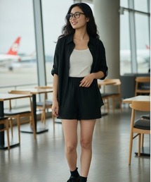 【3点セット・コーデ完成】シャツ×キャミソール×ショートパンツ セットアップ/3色展開|旅行・リゾート・春夏 大人カジュアル 空港コーデ