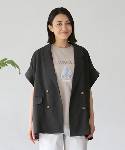 petit main LIEN(プティマインリアン)の「麻タッチドライシャツジャケット(ミリタリージャケット・レディース・ダークブラウン/ベージュ・F)」の2枚目の写真