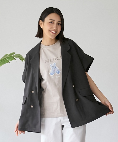 petit main LIEN(プティマインリアン)の「麻タッチドライシャツジャケット(ミリタリージャケット・レディース・ダークブラウン/ベージュ・F)」の3枚目の写真
