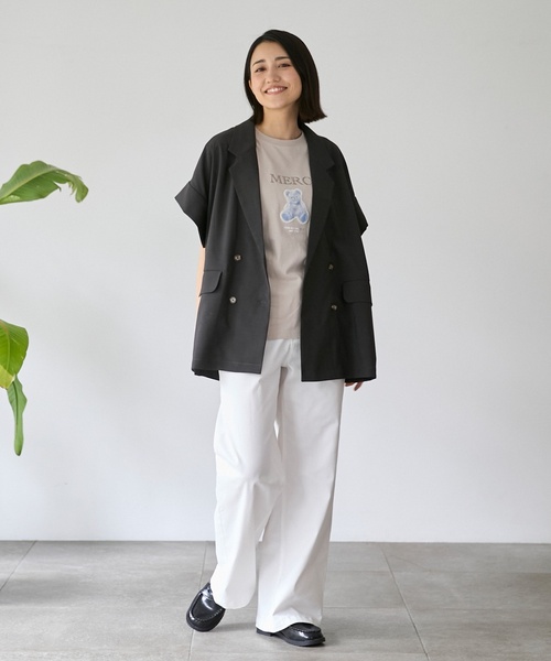 petit main LIEN(プティマインリアン)の「麻タッチドライシャツジャケット(ミリタリージャケット・レディース・ダークブラウン/ベージュ・F)」の4枚目の写真