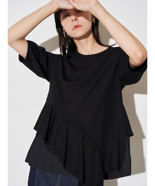 ELENDEEK(エレンディーク)の「サイドフレアドッキングカットソー(Tシャツ/カットソー・レディース・ベージュ/ブラック/オフホワイト・FREE)」の3枚目の写真