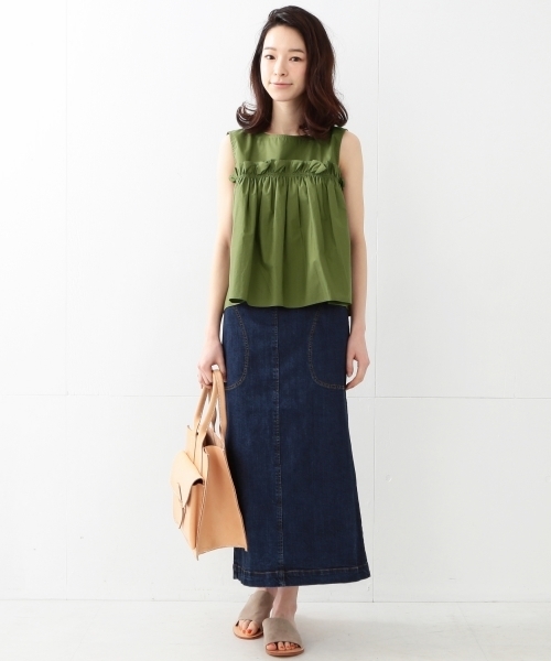 Ray BEAMS（レイビームス）の「◇【ラブリ着用】Ray BEAMS / ヨーク ギャザー キリカエ ノースリーブ（シャツ/ブラウス・レディース・ホワイト/ブラック/オリーブ・ONE SIZE）」の7枚目の写真